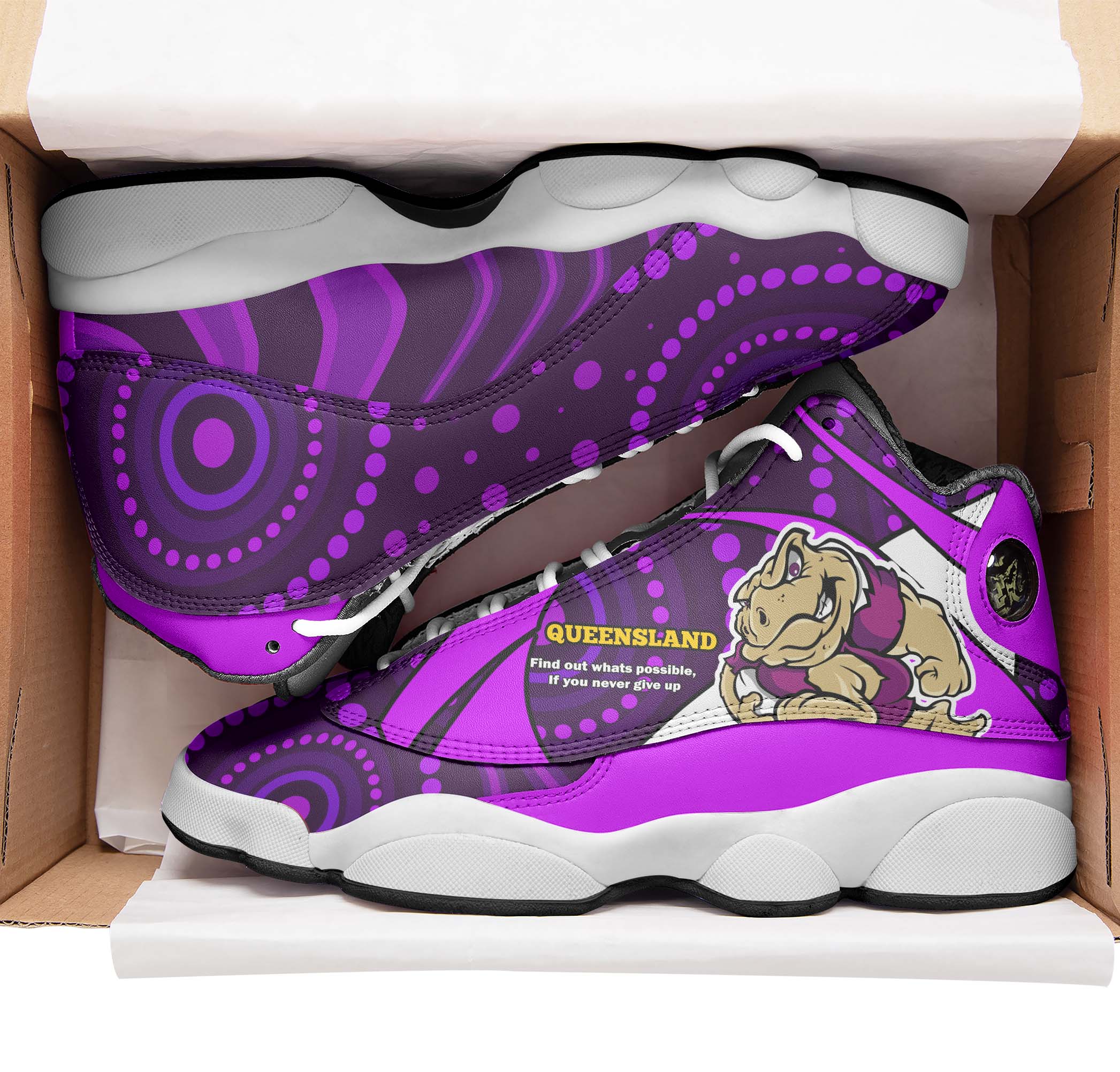 queensland-rugby-league-high-top-basketball-shoes-j13-queensland-maroons-mascot-with-aboriginal-art-state-of-origin