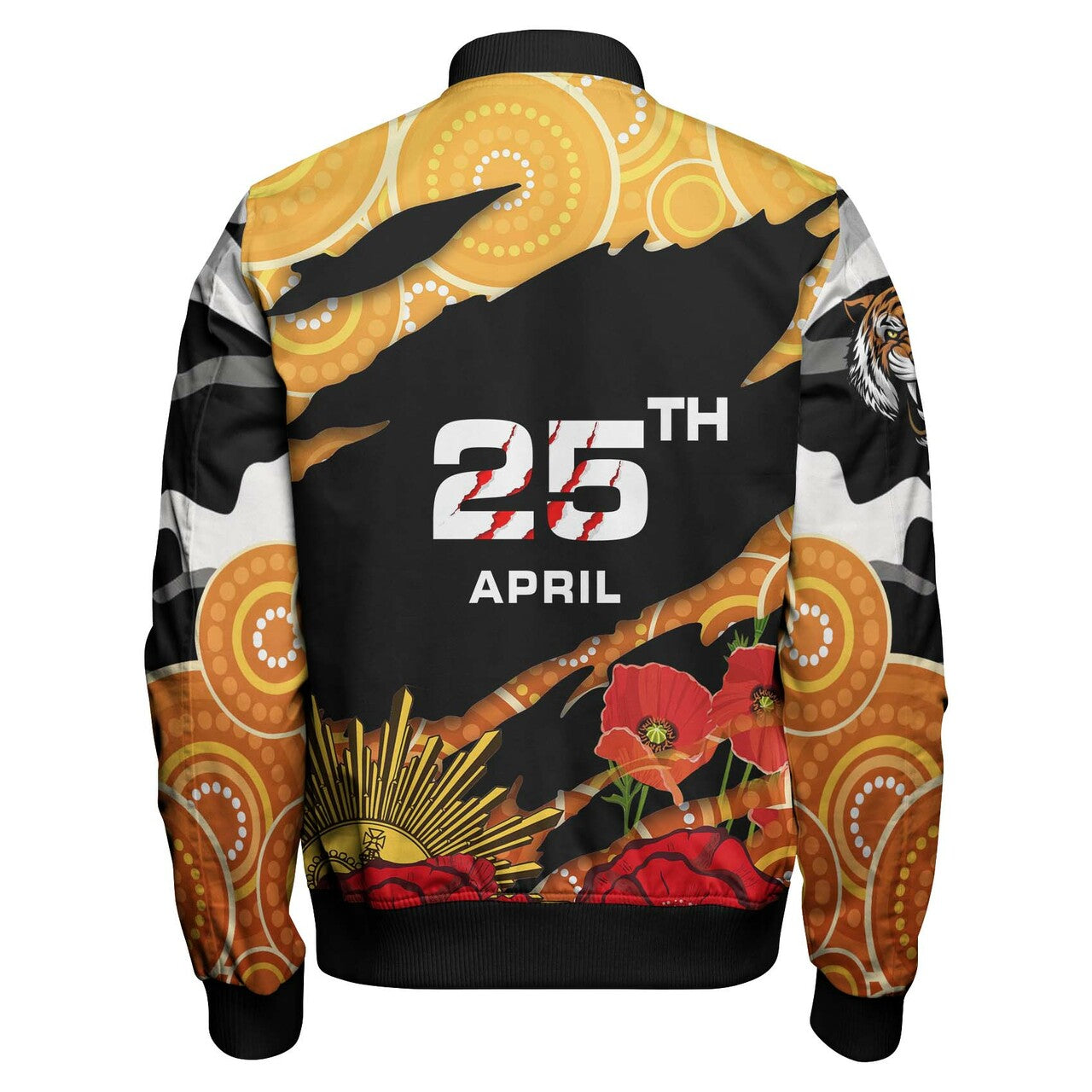 tigers-rugby-anzac-aboriginal-bomber-jacket-custom-tigers-rugby-with-remembrance-day-poppy-flower-bomber-jacket