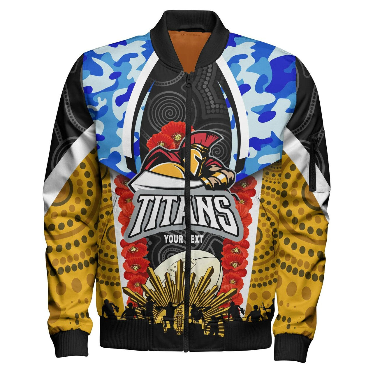 titans-rugby-anzac-aboriginal-bomber-jacket-custom-titans-with-poppy-watercolor-flower-bomber-jacket