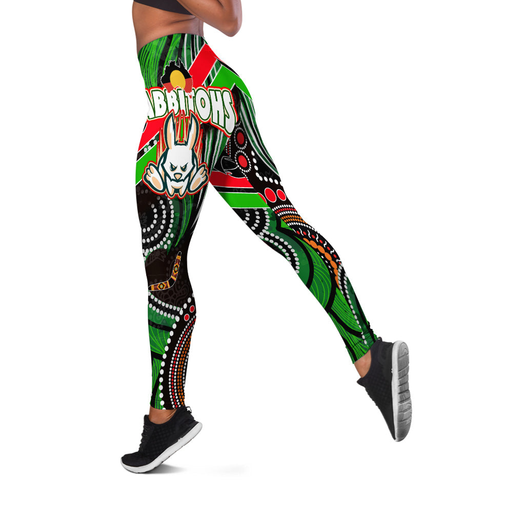 rabbitohs-rugby-leggings-indigenous-rabbitohs-dreaming-dot-painting-style