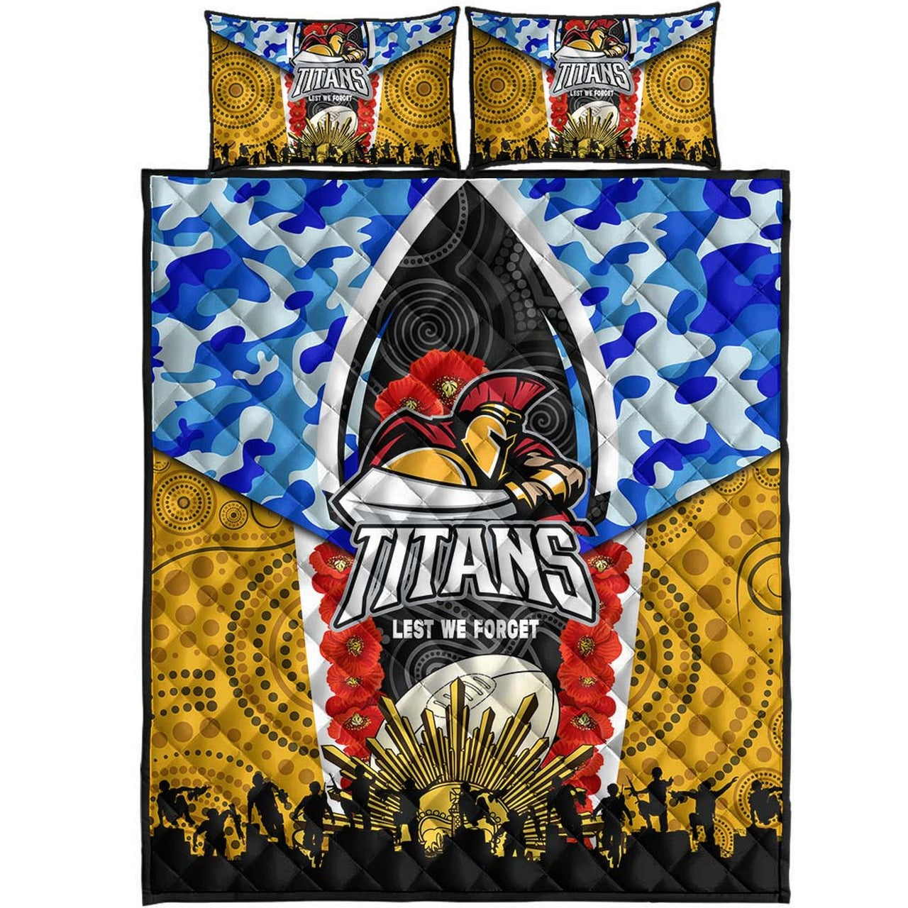titans-rugby-anzac-aboriginal-quilt-bed-set-titans-with-poppy-watercolor-flower-quilt-bed-set