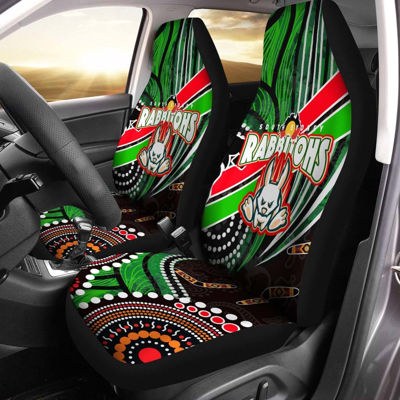 rabbitohs-rugby-anzac-aboriginal-car-seat-cover-rabbitohs-remembrance-day-with-poppy-car-seat-cover