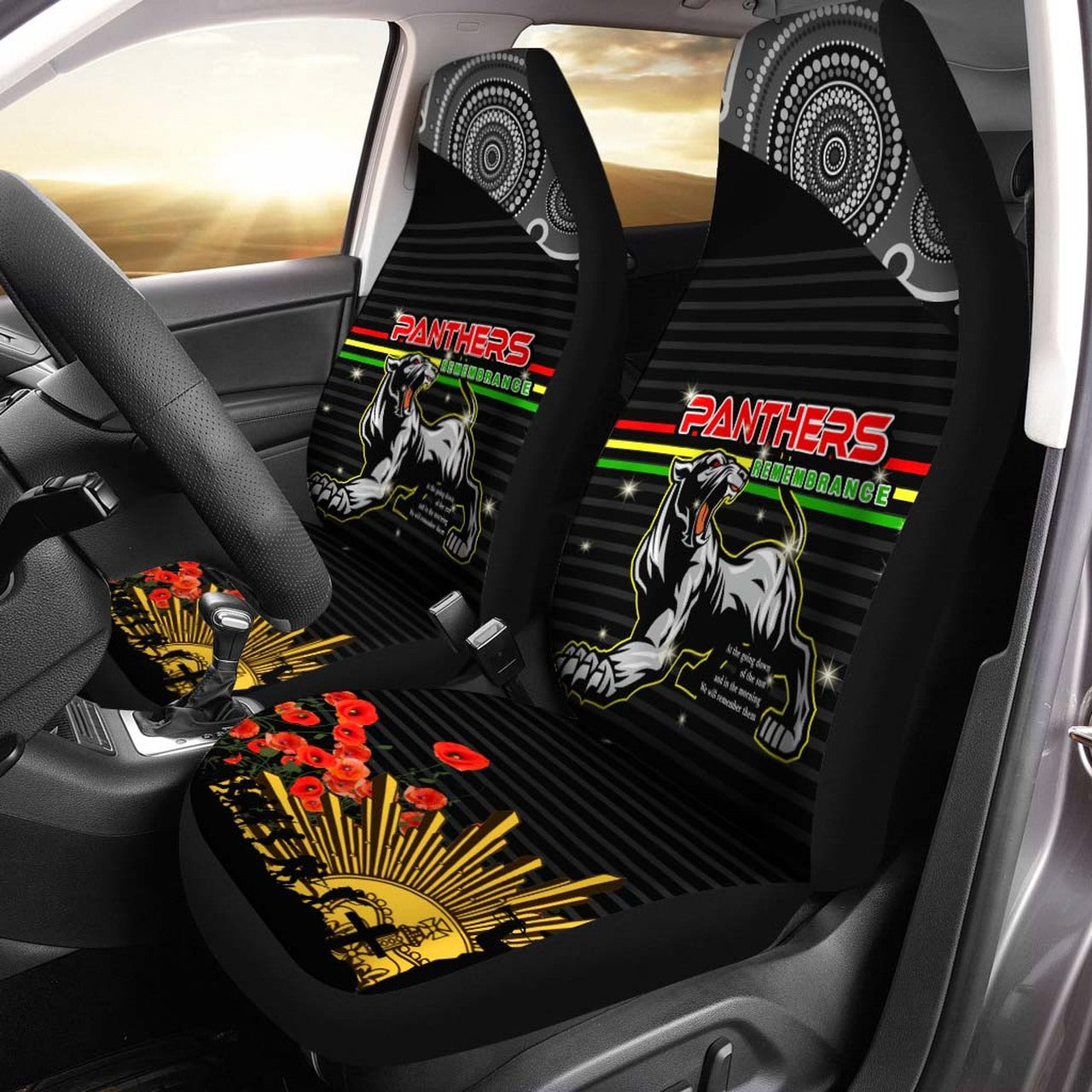 panthers-rugby-anzac-aboriginal-car-seat-cover-penrith-panthers-with-poppy-flower-art-car-seat-cover
