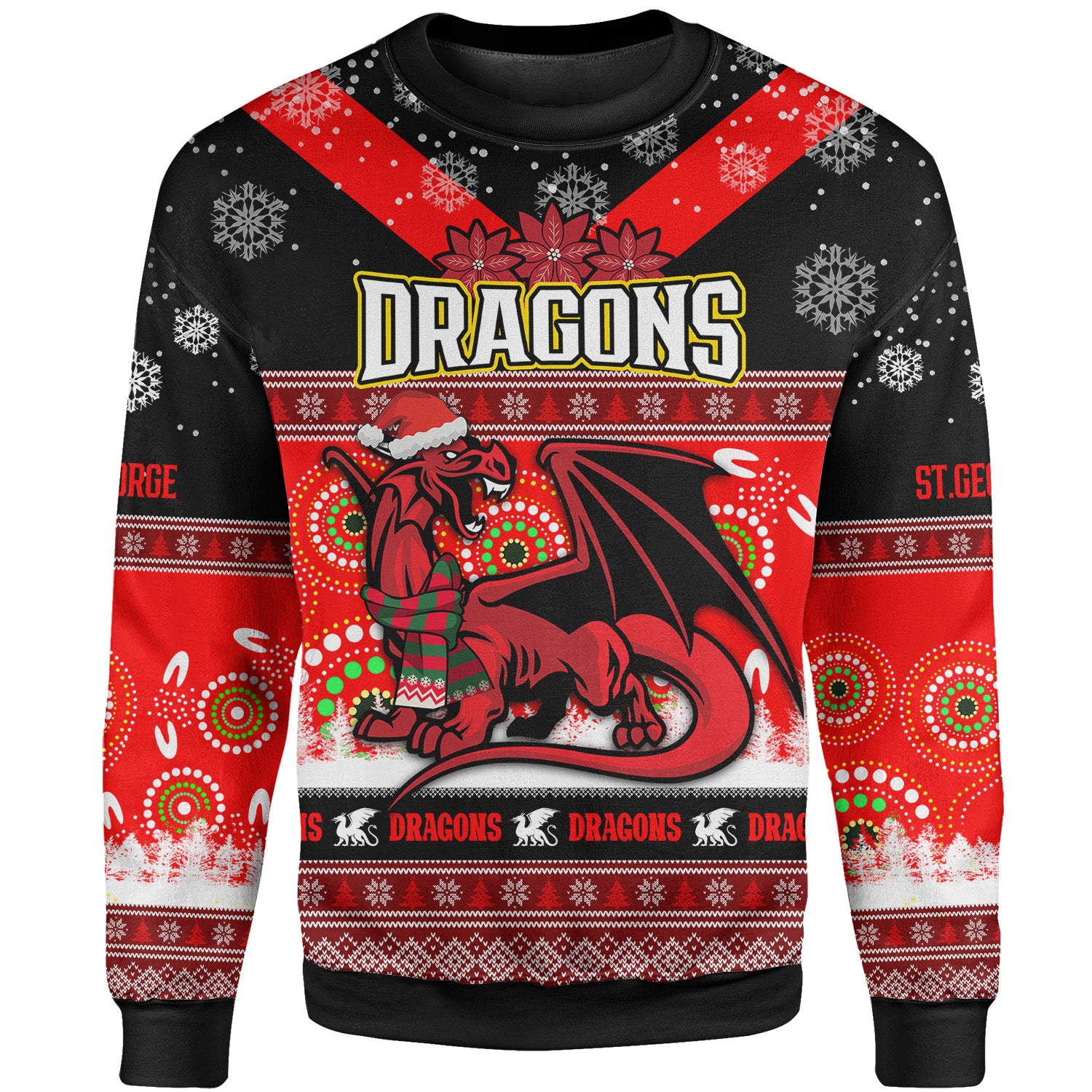 stgeorge-rugby-christmas-sweatshirt-custom-dragons-ugly-christmas-and-aboriginal-patterns-sweatshirt