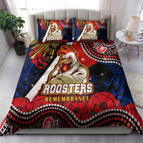 roosters-rugby-anzac-aboriginal-bedding-set-sydney-roosters-with-remembrance-day-poppy-flower-bedding-set