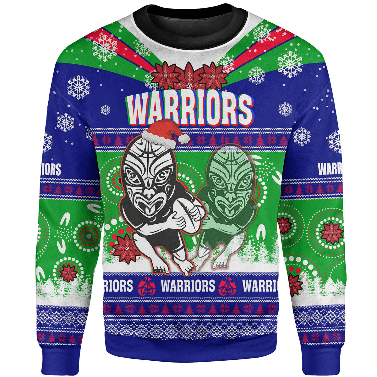 warriors-rugby-christmas-sweatshirt-custom-warriors-ugly-christmas-and-aboriginal-patterns-sweatshirt