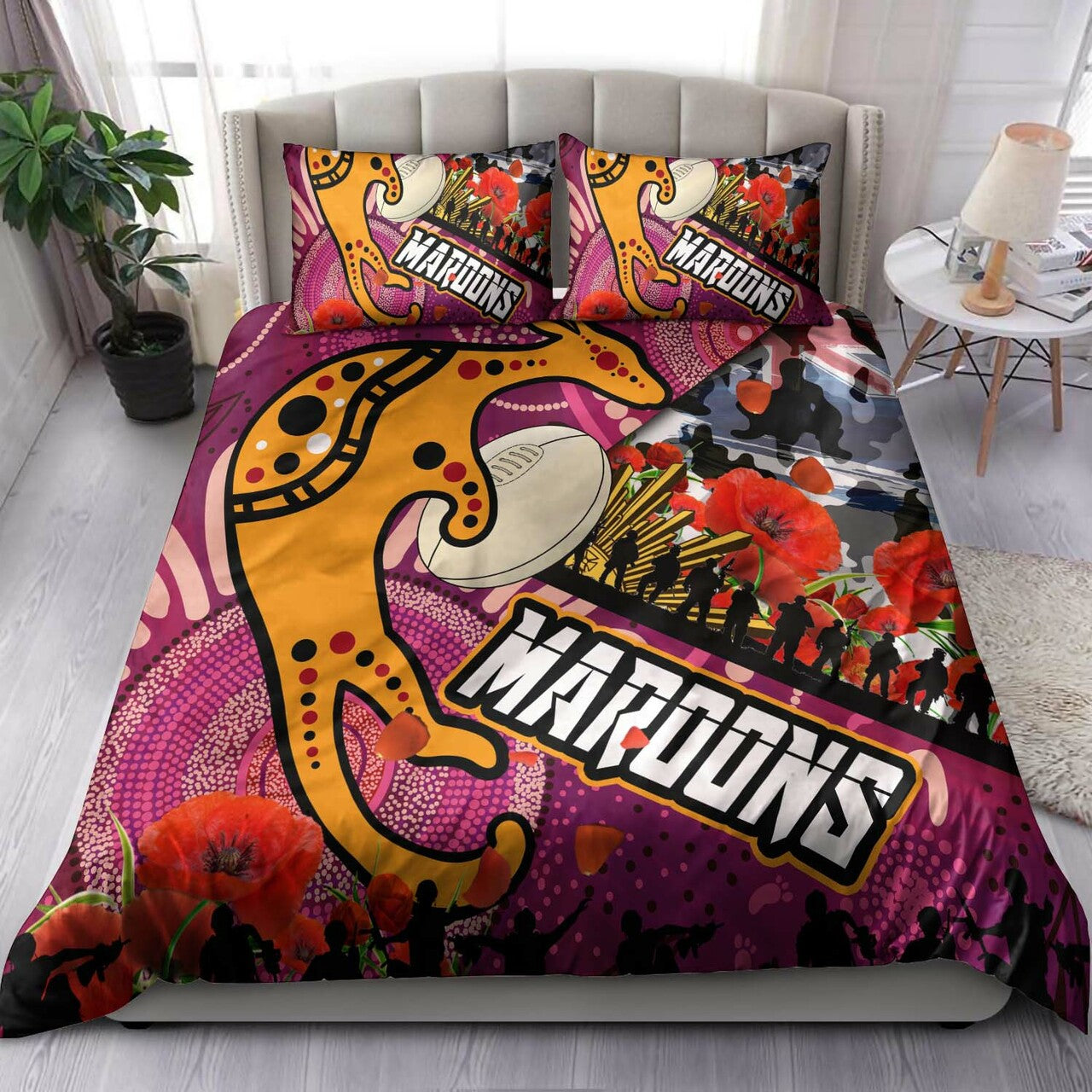 maroons-rugby-anzac-aboriginal-bedding-set-maroons-aboriginal-pattern-with-anzac-day-poppy-flower-bedding-set