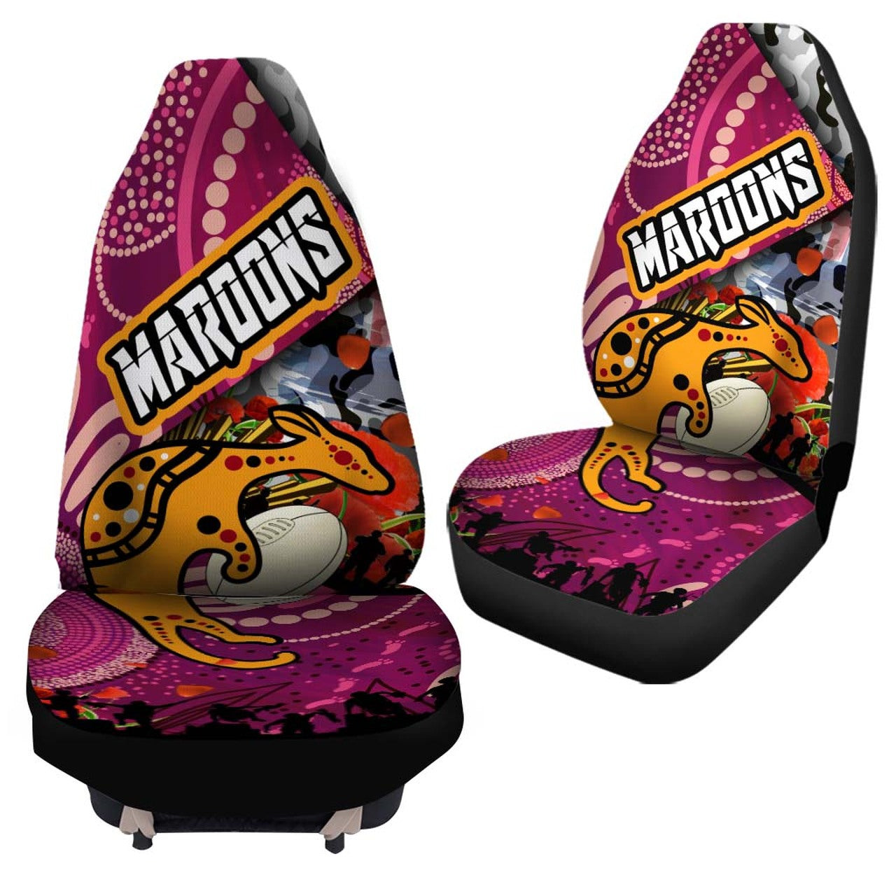 maroons-rugby-anzac-aboriginal-car-seat-cover-maroons-aboriginal-pattern-with-anzac-day-poppy-flower-car-seat-cover