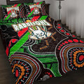 rabbitohs-rugby-anzac-aboriginal-quilt-bed-set-rabbitohs-remembrance-day-with-poppy-flower-quilt-bed-set