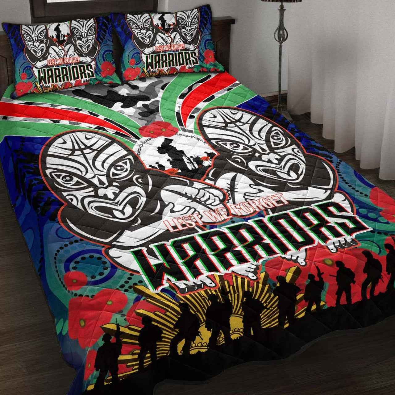 warrior-rugby-anzac-aboriginal-quilt-bed-set-new-zealand-warriors-anzac-day-with-maori-mask-quilt-bed-set