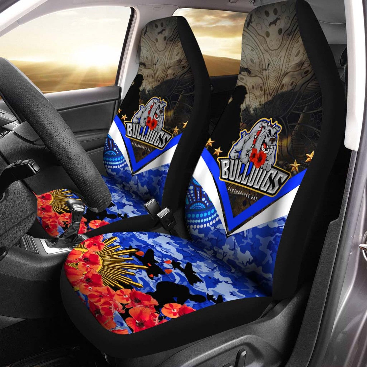 bulldogs-rugby-anzac-aboriginal-car-seat-cover-poppy-flower-remembrance-day-car-seat-cover