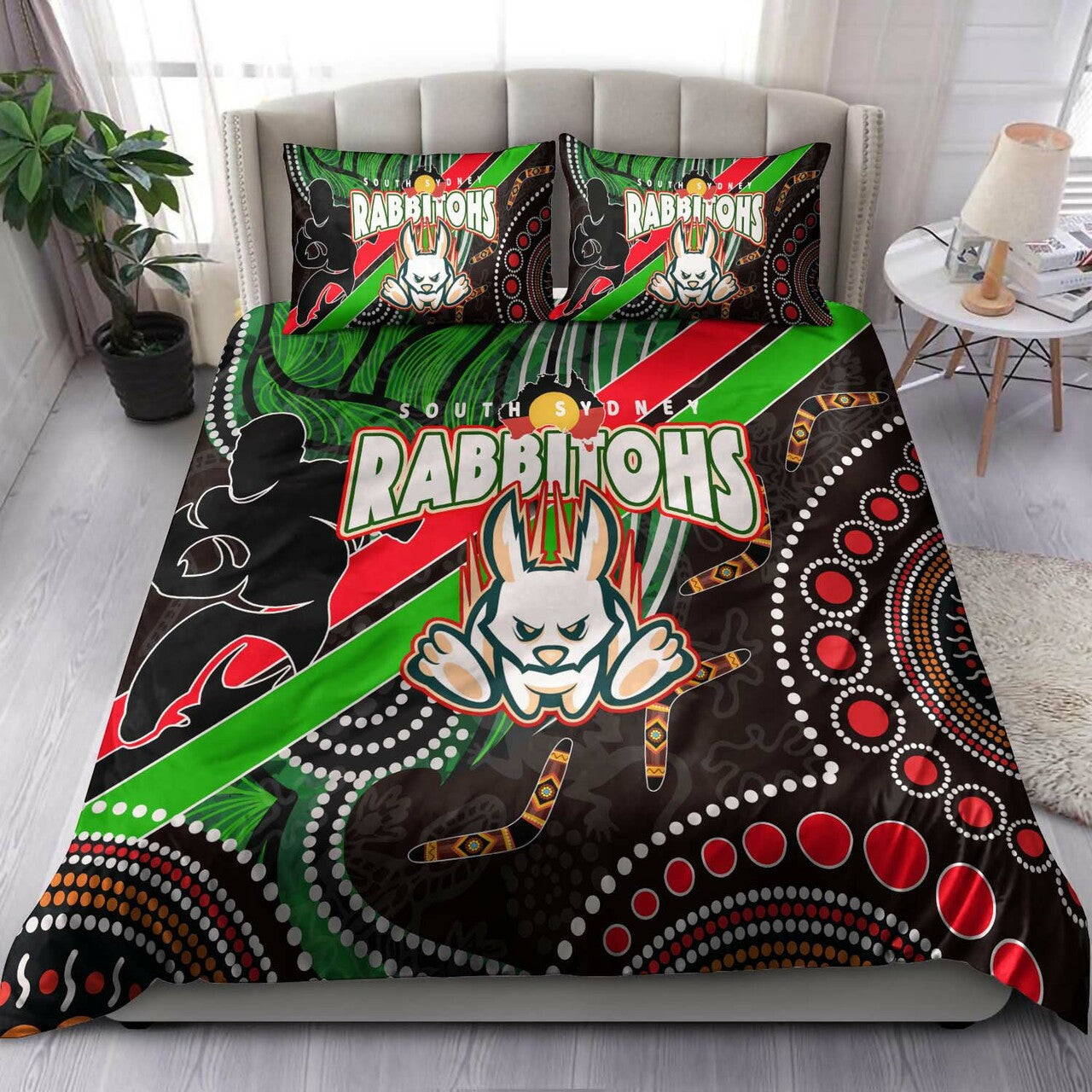 rabbitohs-rugby-anzac-aboriginal-bedding-set-rabbitohs-remembrance-day-with-poppy-flower-bedding-set