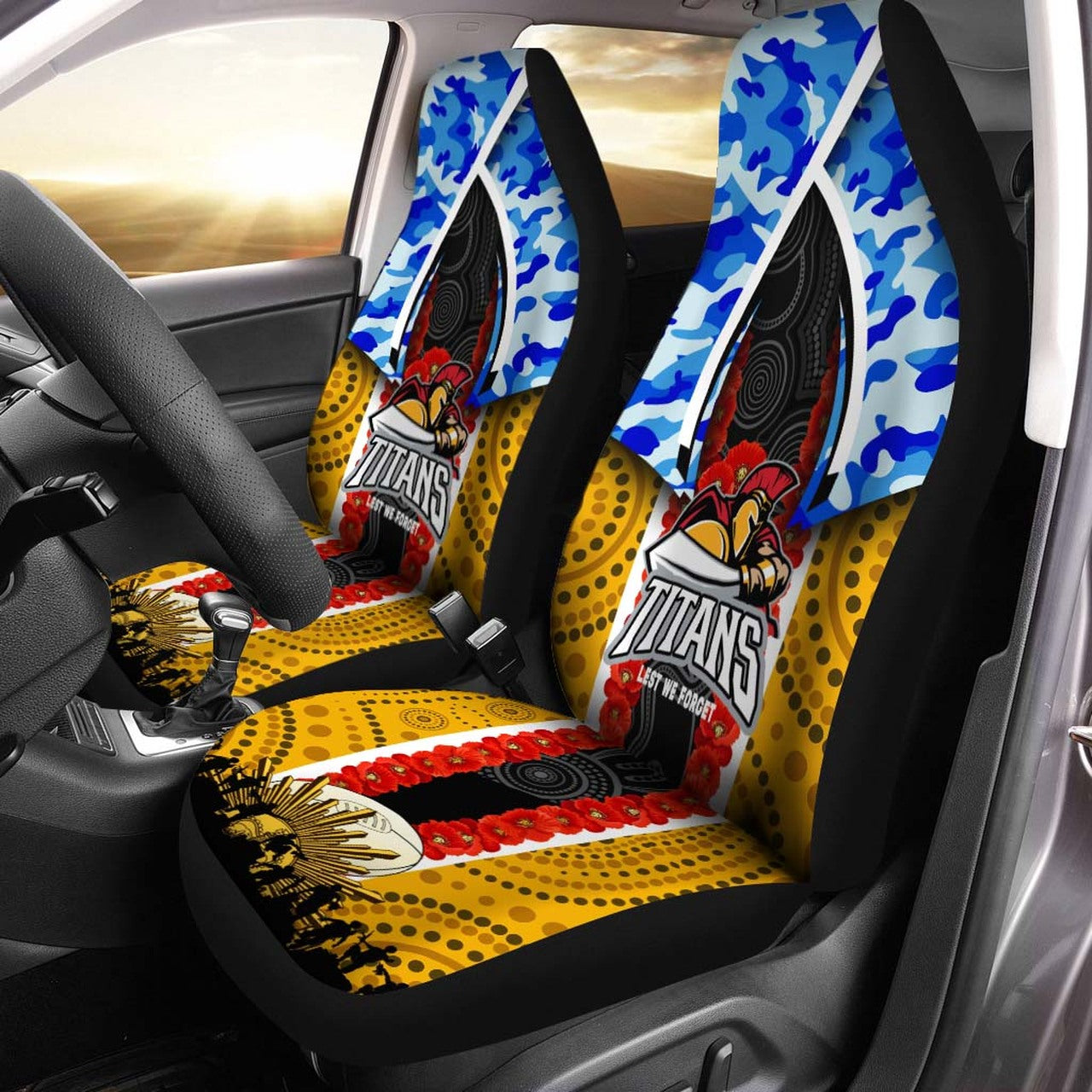titans-rugby-anzac-aboriginal-car-seat-cover-titans-with-poppy-watercolor-flower-car-seat-cover