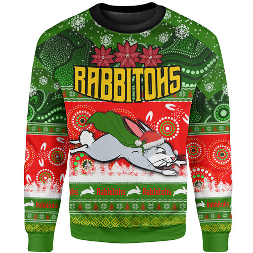 rabbitohs-rugby-christmas-sweatshirt-custom-rabbitohs-ugly-christmas-and-aboriginal-patterns-sweatshirt