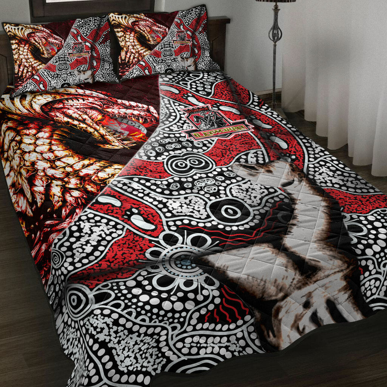 st-george-rugby-indigenous-custom-patronage-quilt-bed-set-st-george-illawarra-dragons-bloods-in-my-veins