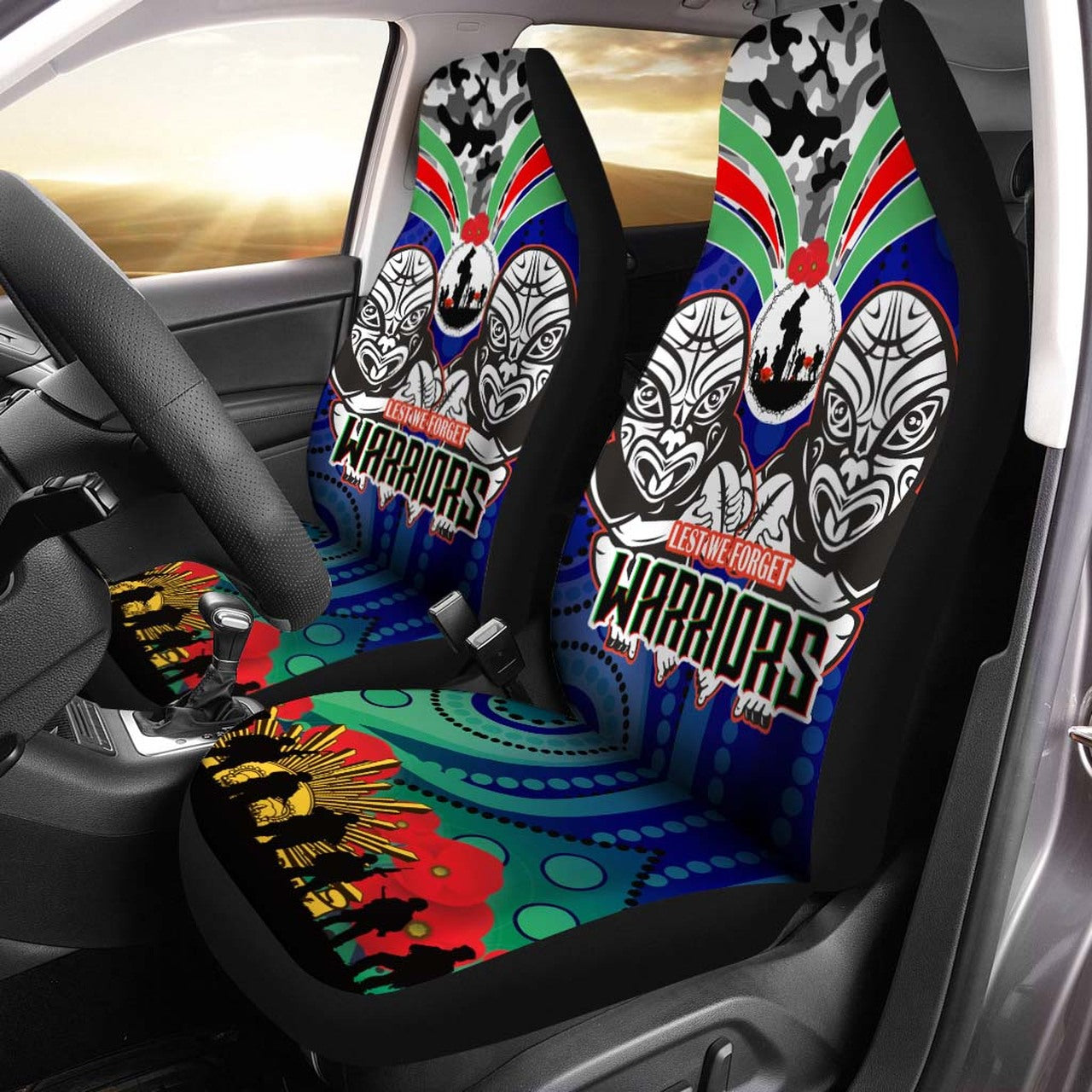 warrior-rugby-anzac-aboriginal-car-seat-cover-new-zealand-warriors-anzac-day-with-maori-mask-car-seat-cover
