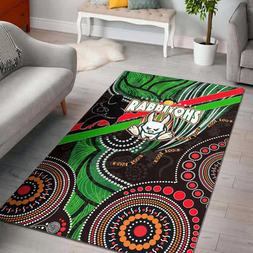 rabbitohs-rugby-anzac-aboriginal-rug-rabbitohs-remembrance-day-with-poppy-flower-rug
