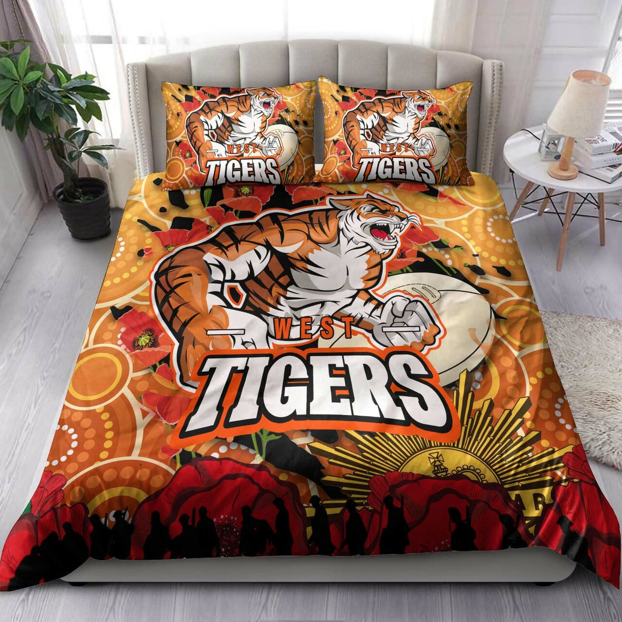 tigers-rugby-anzac-aboriginal-bedding-set-tigers-rugby-with-remembrance-day-poppy-flower-bedding-set