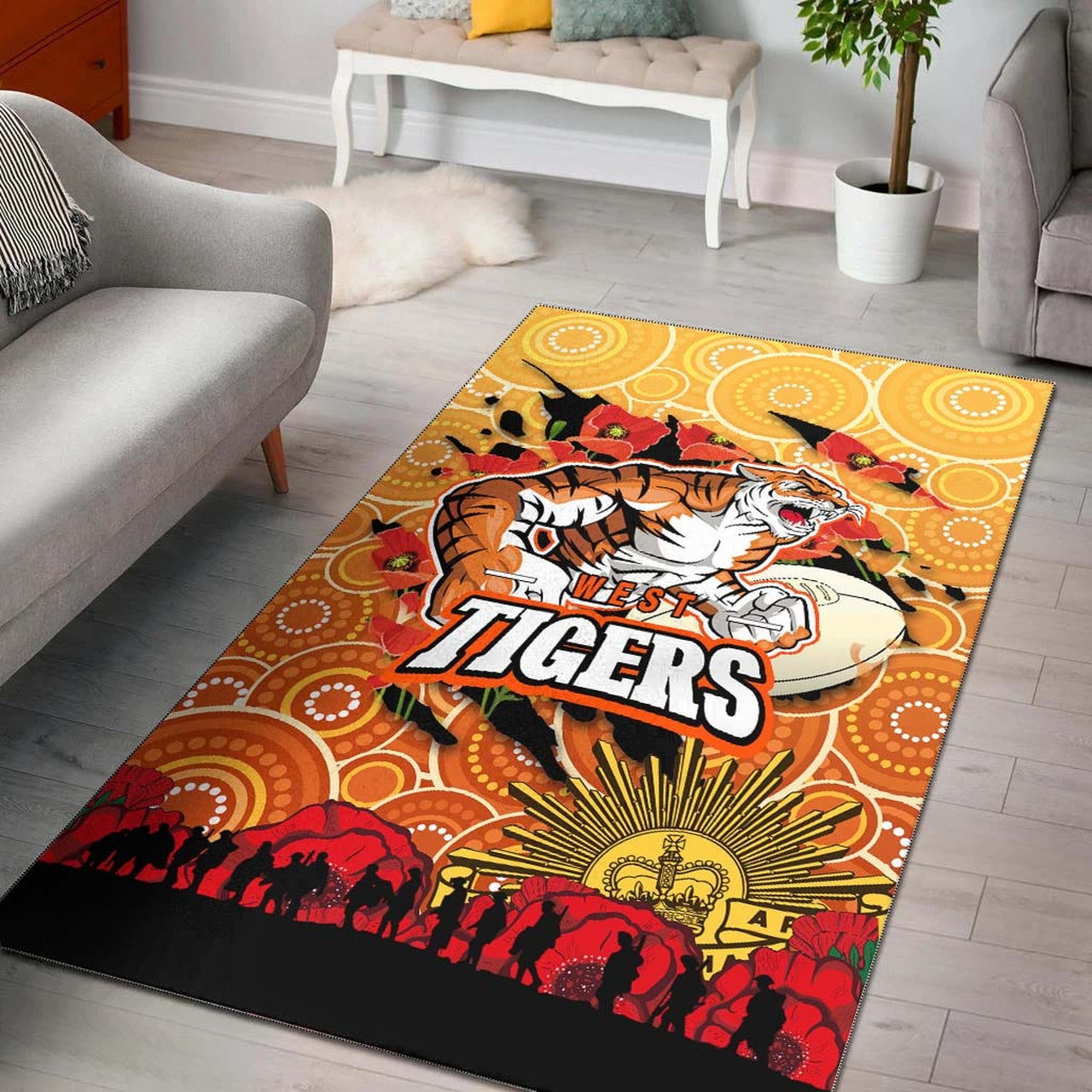 tigers-rugby-anzac-aboriginal-area-rug-tigers-rugby-with-remembrance-day-poppy-flower-area-rug
