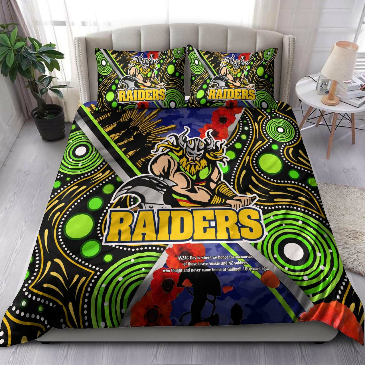 raiders-rugby-anzac-aboriginal-bedding-set-canberra-raiders-with-anzac-day-poppy-flower-bedding-set