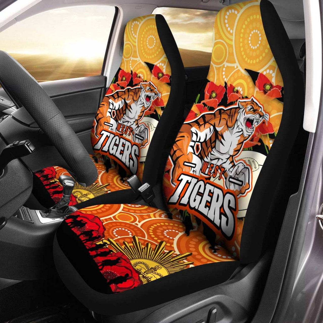 tigers-rugby-anzac-aboriginal-car-seat-cover-tigers-rugby-with-remembrance-day-poppy-flower-car-seat-cover