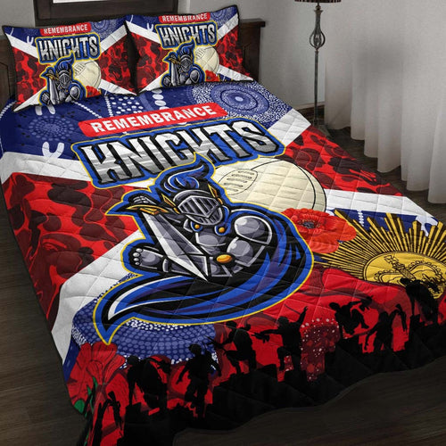 knights-rugby-anzac-aboriginal-quilt-bed-set-newcastle-knights-with-anzac-day-poppy-flower-quilt-bed-set