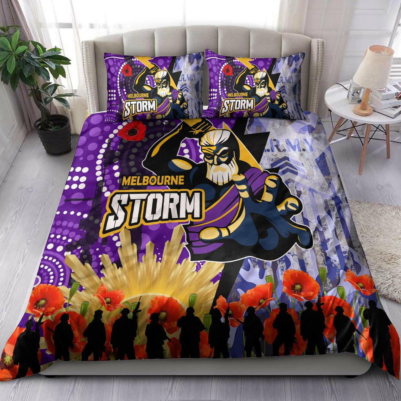 storm-rugby-anzac-aboriginal-bedding-set-melbourne-storm-with-remembrance-day-poppy-flower-bedding-set