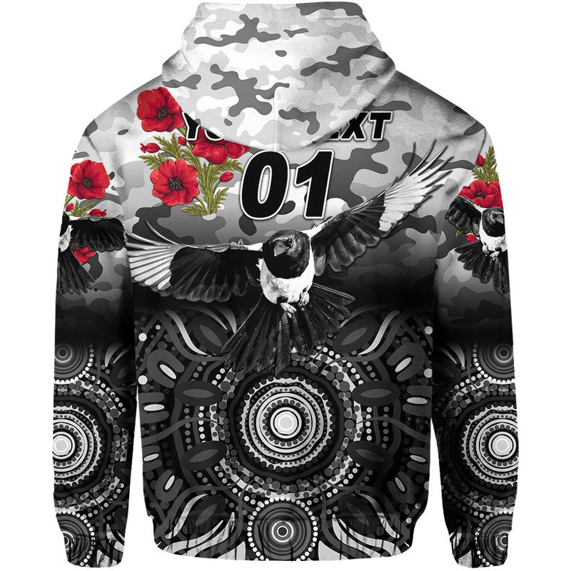 (Custom Personalised) Collingwood Magpies ANZAC Zip Up And Pullover Hoodie Indigenous Vibes LT8