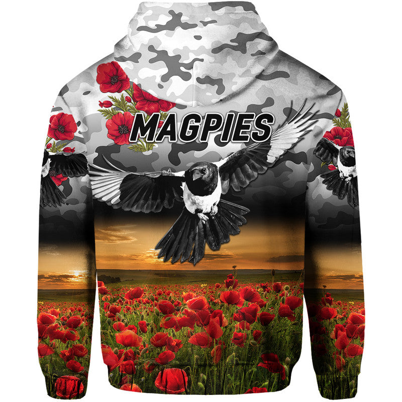 Collingwood Magpies ANZAC Zip Up And Pullover Hoodie Poppy Vibes LT8