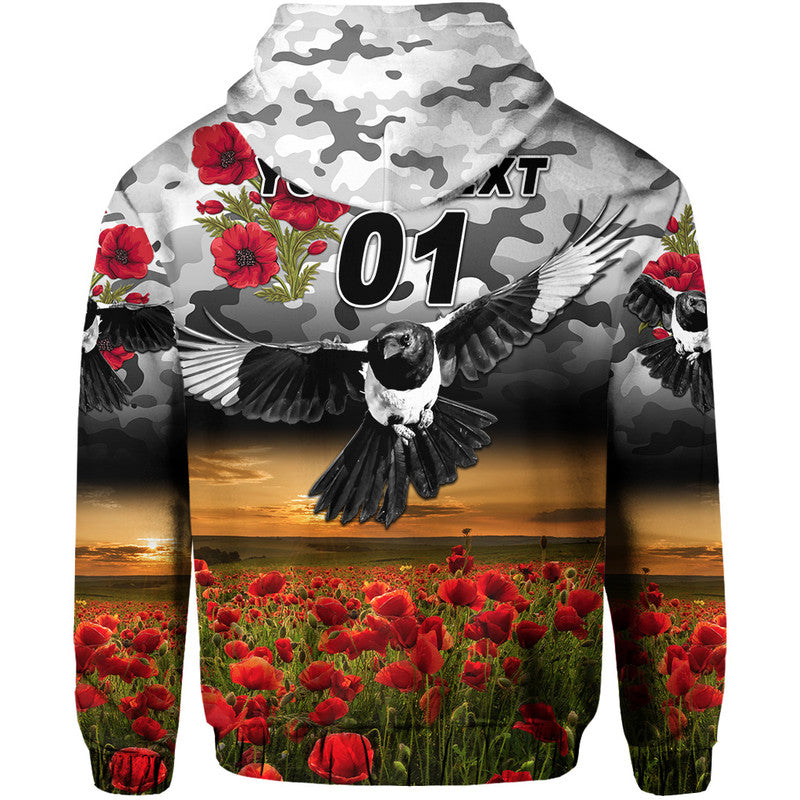 (Custom Personalised) Collingwood Magpies ANZAC Zip Up And Pullover Hoodie Poppy Vibes LT8