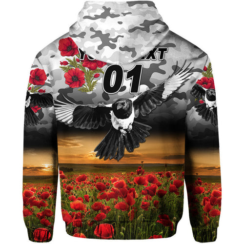 (Custom Personalised) Collingwood Magpies ANZAC Zip Up And Pullover Hoodie Poppy Vibes LT8