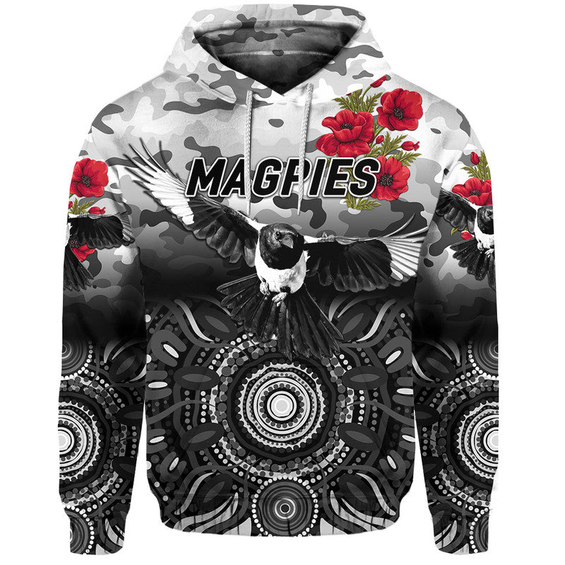(Custom Personalised) Collingwood Magpies ANZAC Zip Up And Pullover Hoodie Indigenous Vibes LT8
