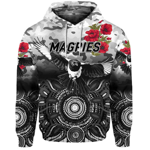 (Custom Personalised) Collingwood Magpies ANZAC Zip Up And Pullover Hoodie Indigenous Vibes LT8