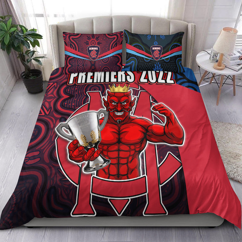 melbourne-football-2022-premiers-bedding-set-demons-indigenous-style
