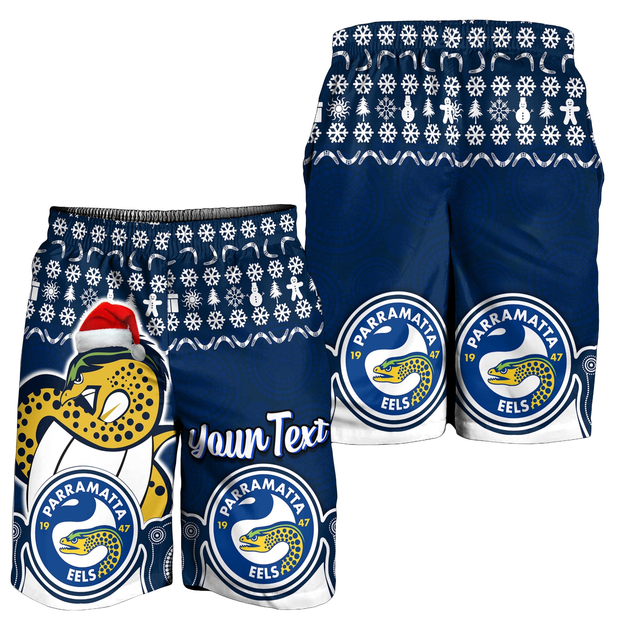 custom-personalised-parramatta-eels-christmas-vibe-with-aboriginal-dot-panting-style-men-shorts