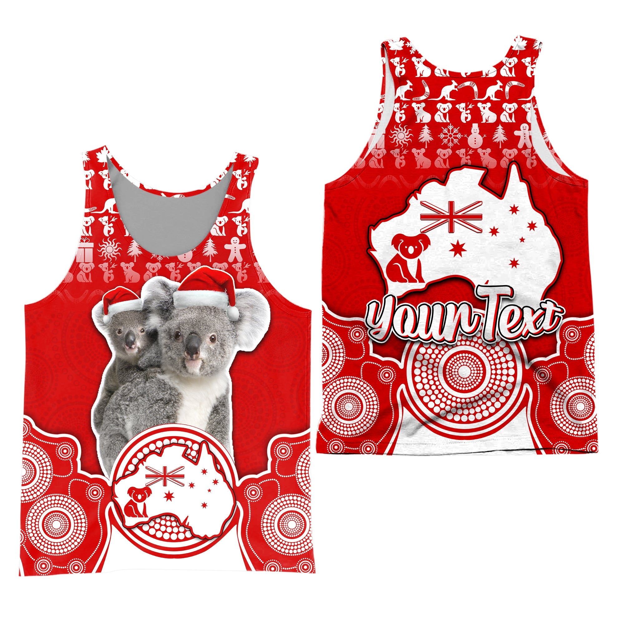 custom-personalised-australian-koala-christmas-vibe-with-aboriginal-dot-painting-style-no1-men-tanktop