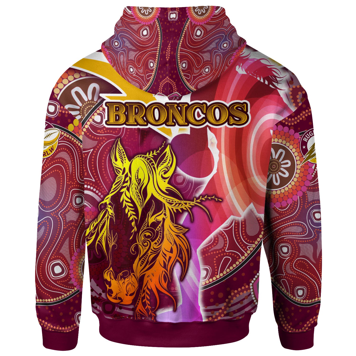 nrlw-broncos-rugby-hoodie-custom-rugby-ball-indigenous-aboriginal-broncos-women-hoodie