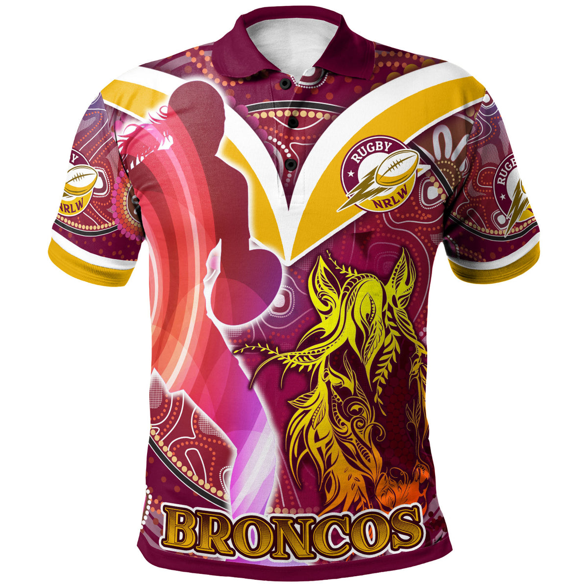 nrlw-broncos-rugby-polo-shirt-custom-rugby-ball-indigenous-aboriginal-broncos-women-polo-shirt