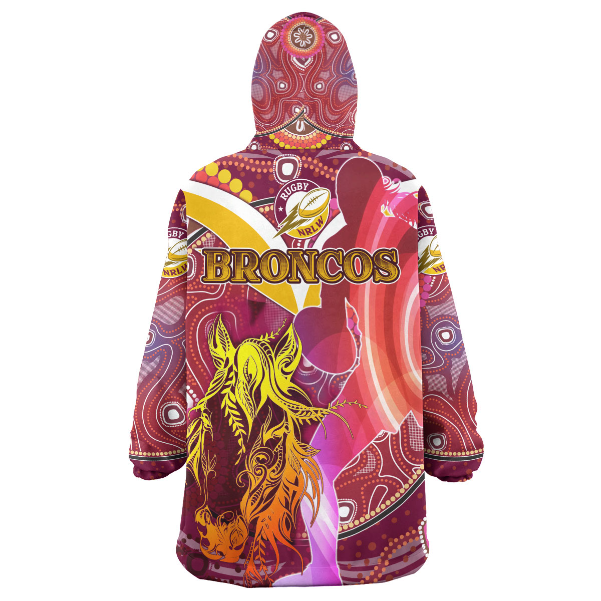 nrlw-broncos-rugby-snug-hoodie-custom-rugby-ball-indigenous-aboriginal-broncos-women-oodie-blanket