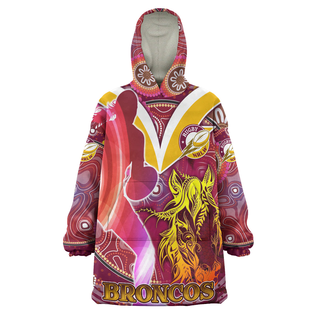 nrlw-broncos-rugby-snug-hoodie-custom-rugby-ball-indigenous-aboriginal-broncos-women-oodie-blanket