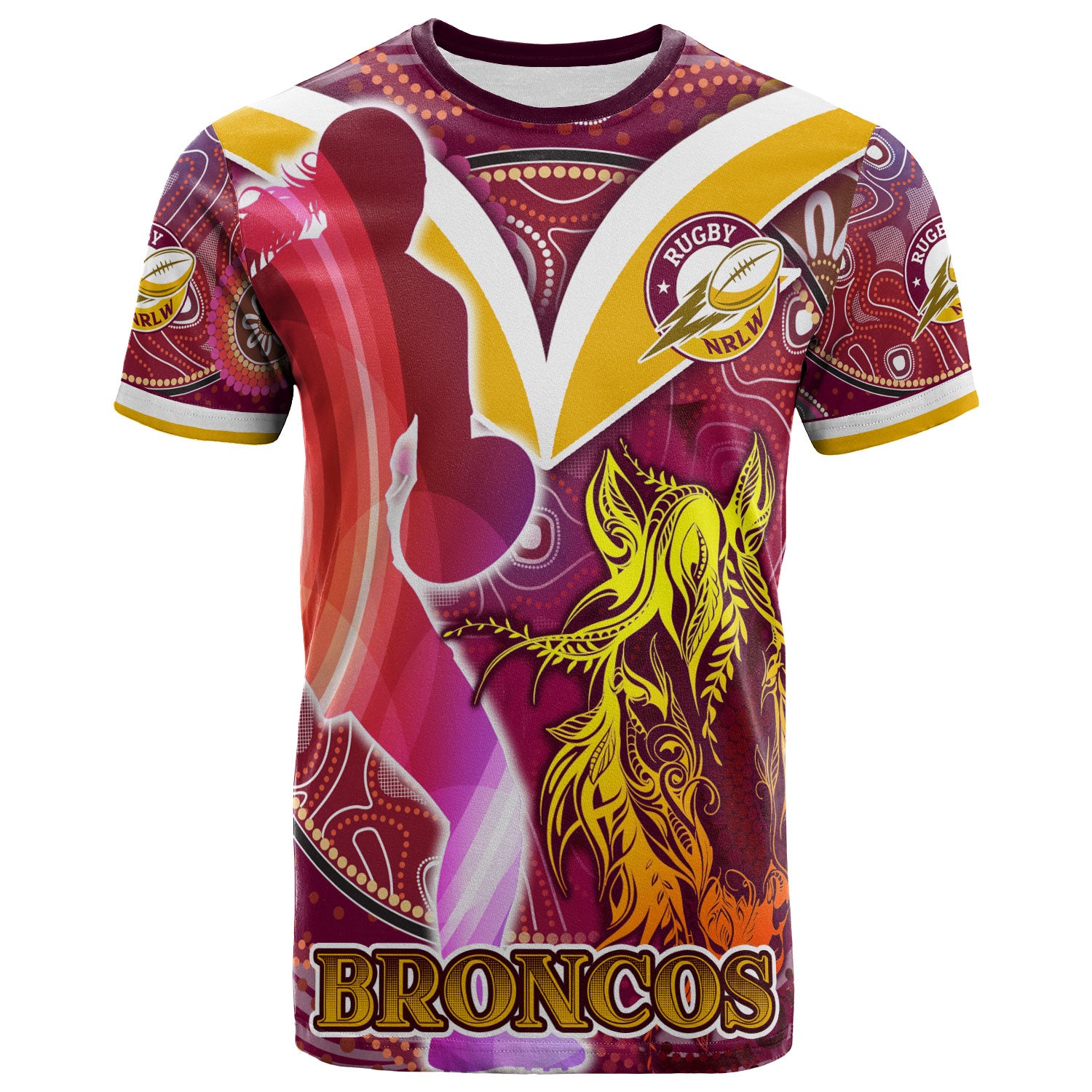 nrlw-broncos-rugby-t-shirt-custom-rugby-ball-indigenous-aboriginal-broncos-women-t-shirt