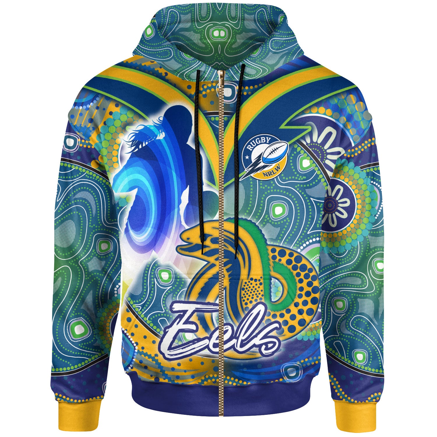 nrlw-eels-rugby-hoodie-custom-rugby-ball-indigenous-aboriginal-eels-women-hoodie
