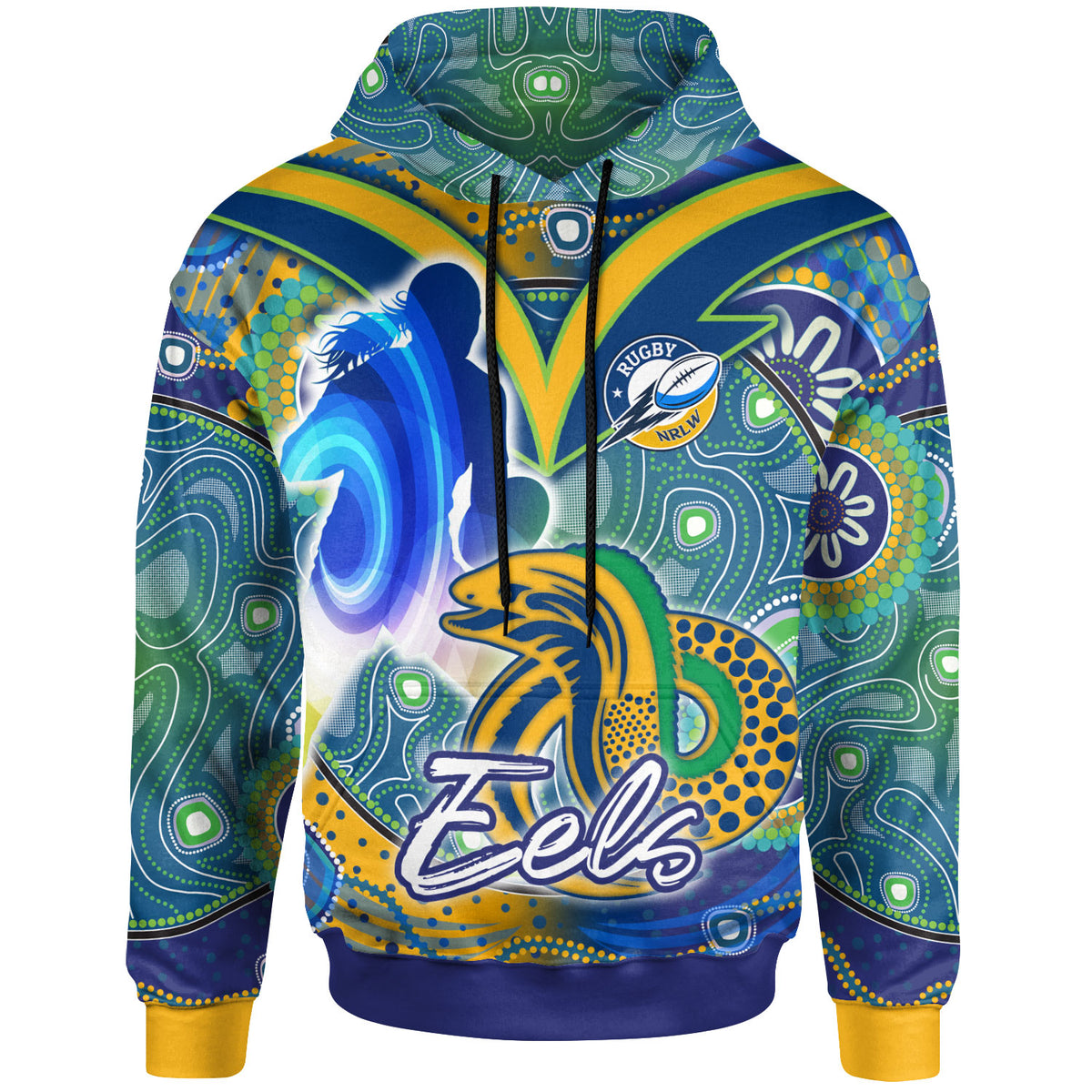 nrlw-eels-rugby-hoodie-custom-rugby-ball-indigenous-aboriginal-eels-women-hoodie