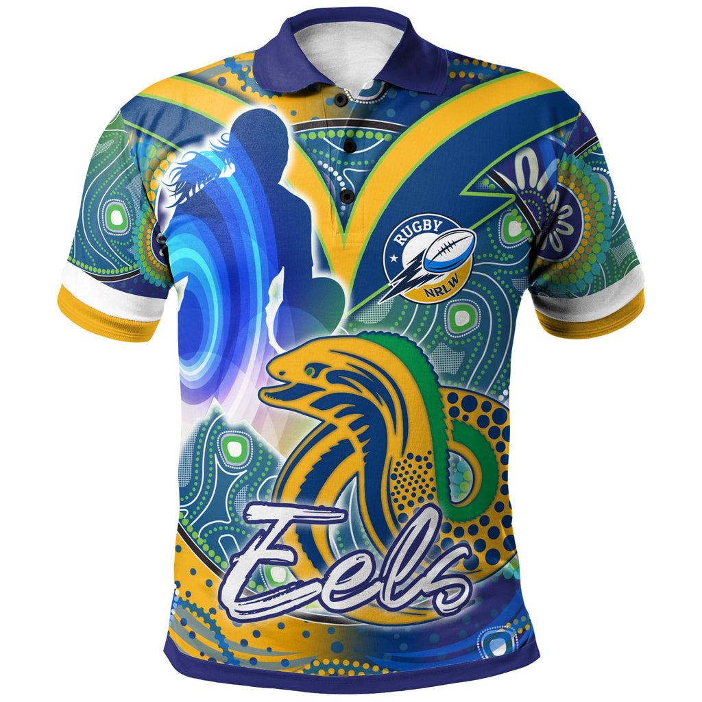nrlw-eels-rugby-polo-shirt-custom-rugby-ball-indigenous-aboriginal-eels-women-polo-shirt