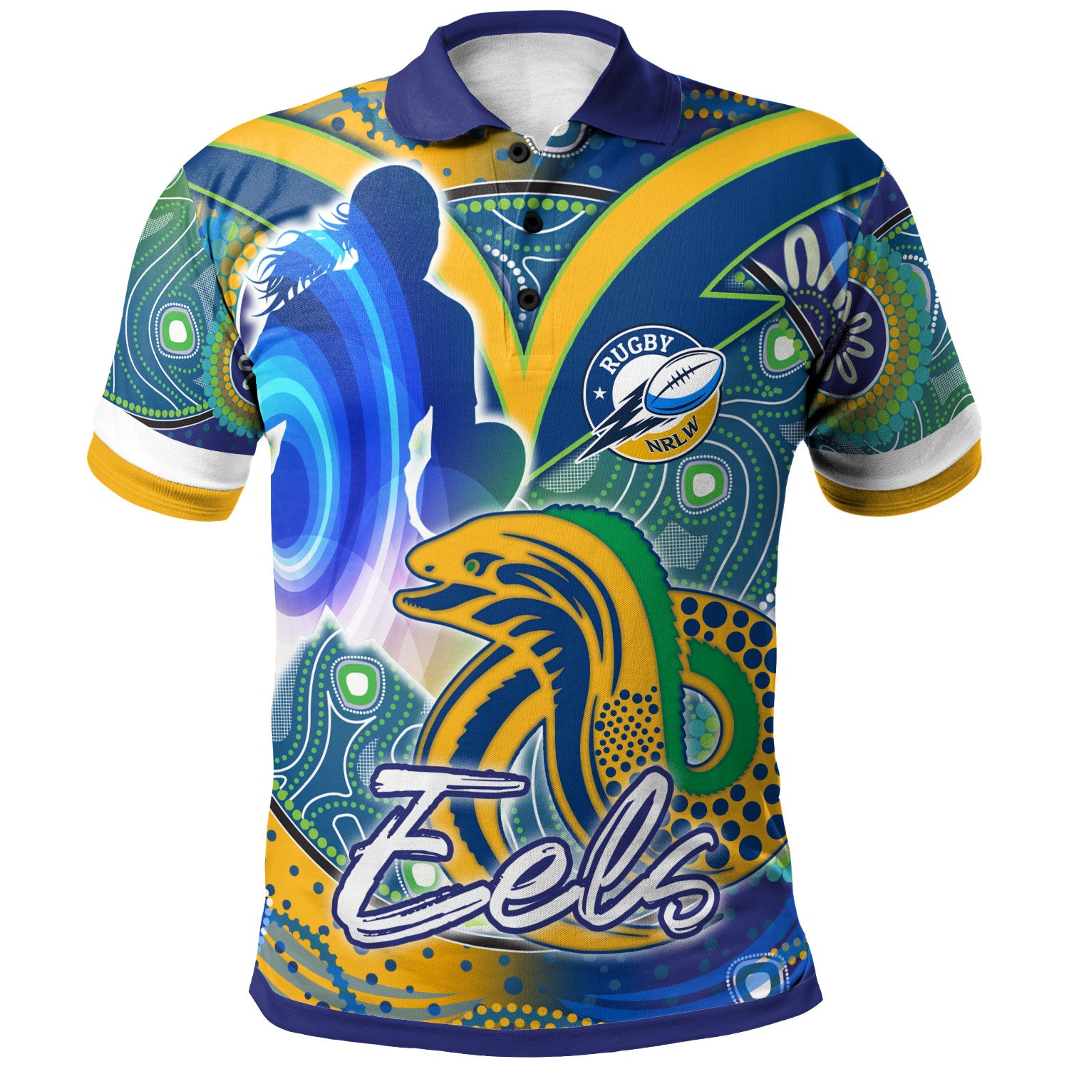 nrlw-eels-rugby-polo-shirt-custom-rugby-ball-indigenous-aboriginal-eels-women-polo-shirt