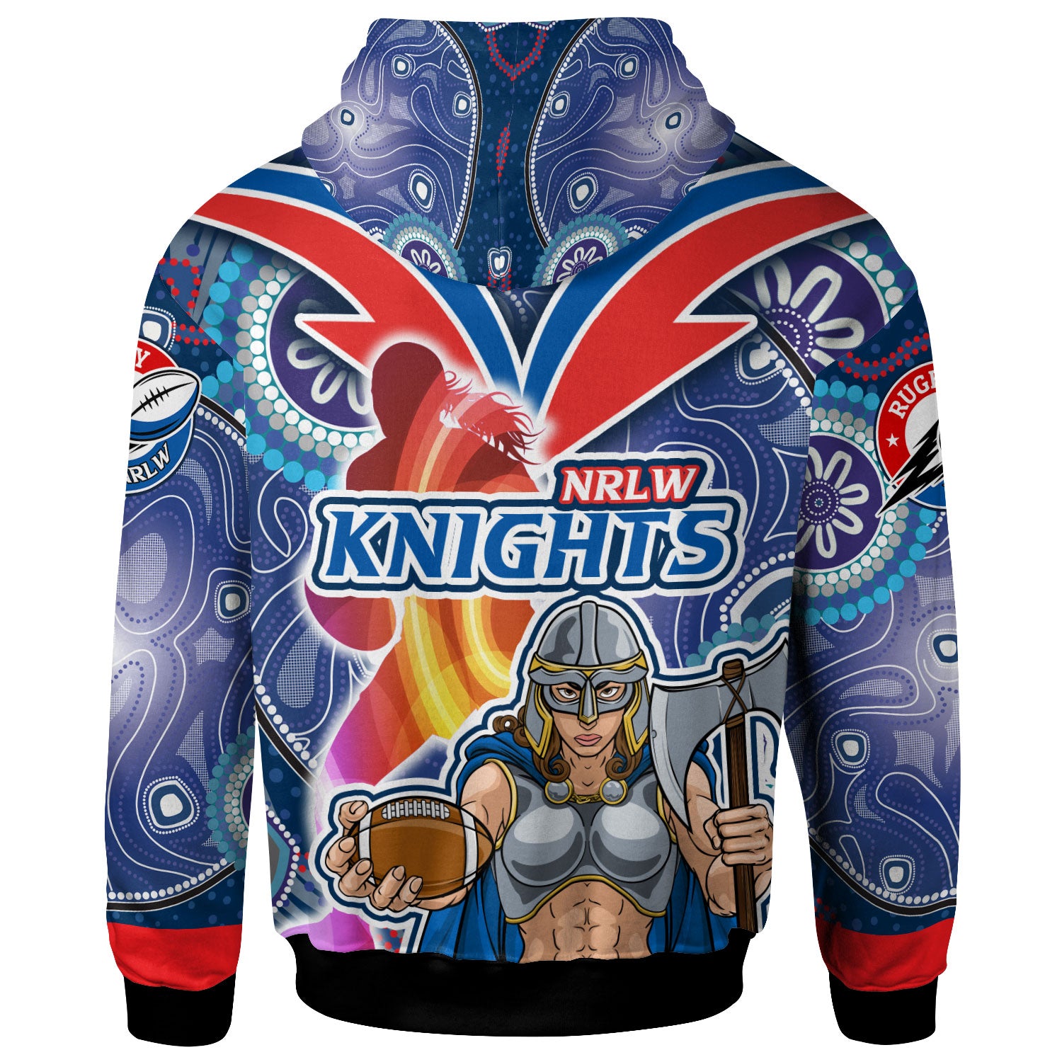 nrlw-knights-rugby-hoodie-custom-rugby-ball-indigenous-aboriginal-knights-women-hoodie