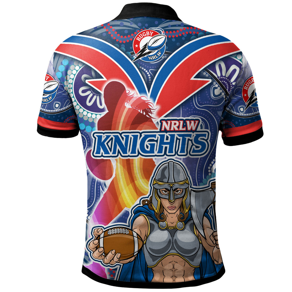 nrlw-knights-rugby-polo-shirt-custom-rugby-ball-indigenous-aboriginal-knights-women-polo-shirt