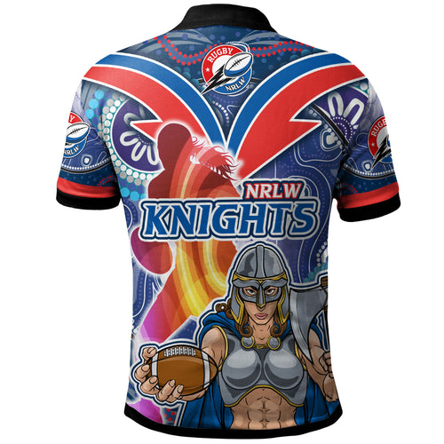 nrlw-knights-rugby-polo-shirt-custom-rugby-ball-indigenous-aboriginal-knights-women-polo-shirt