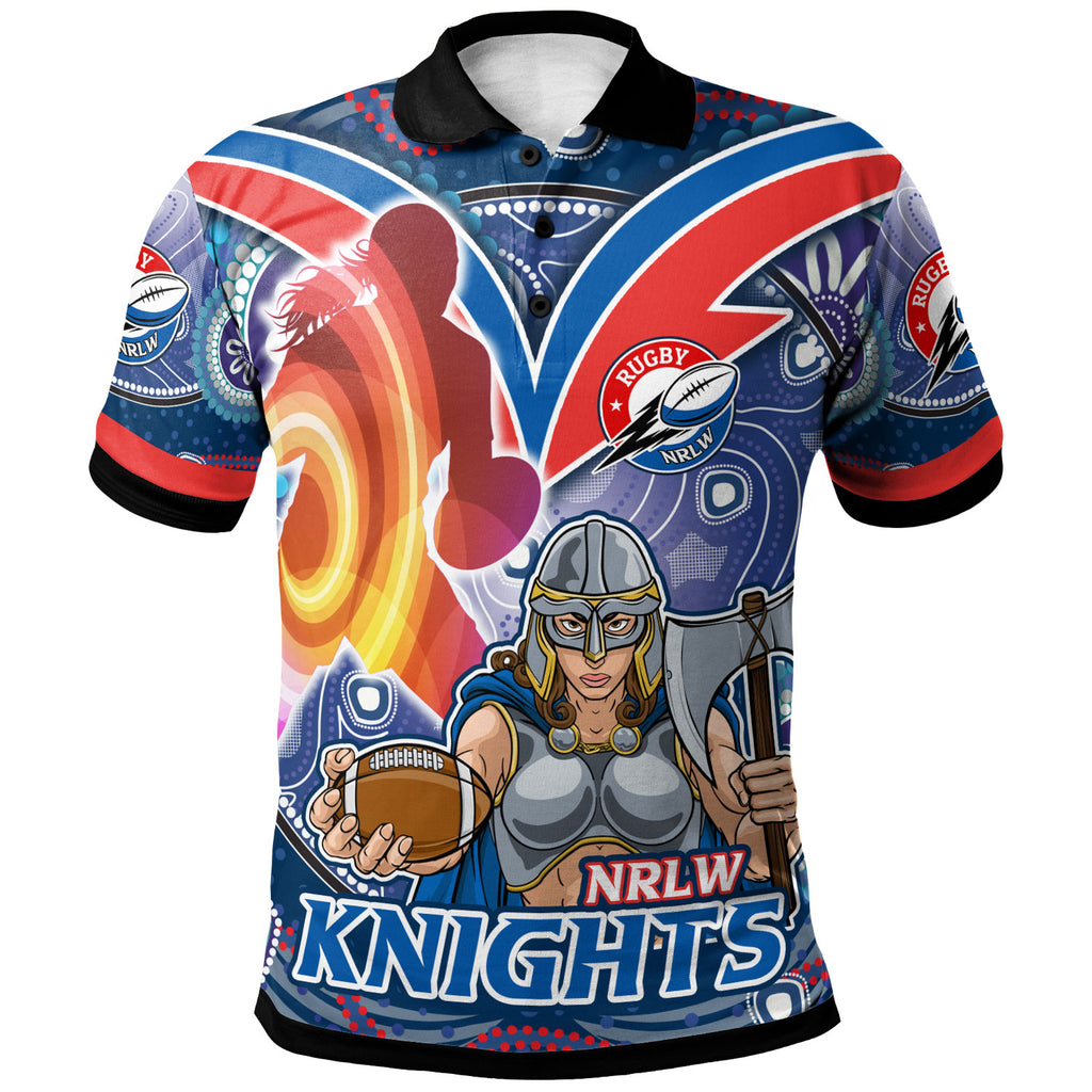 nrlw-knights-rugby-polo-shirt-custom-rugby-ball-indigenous-aboriginal-knights-women-polo-shirt