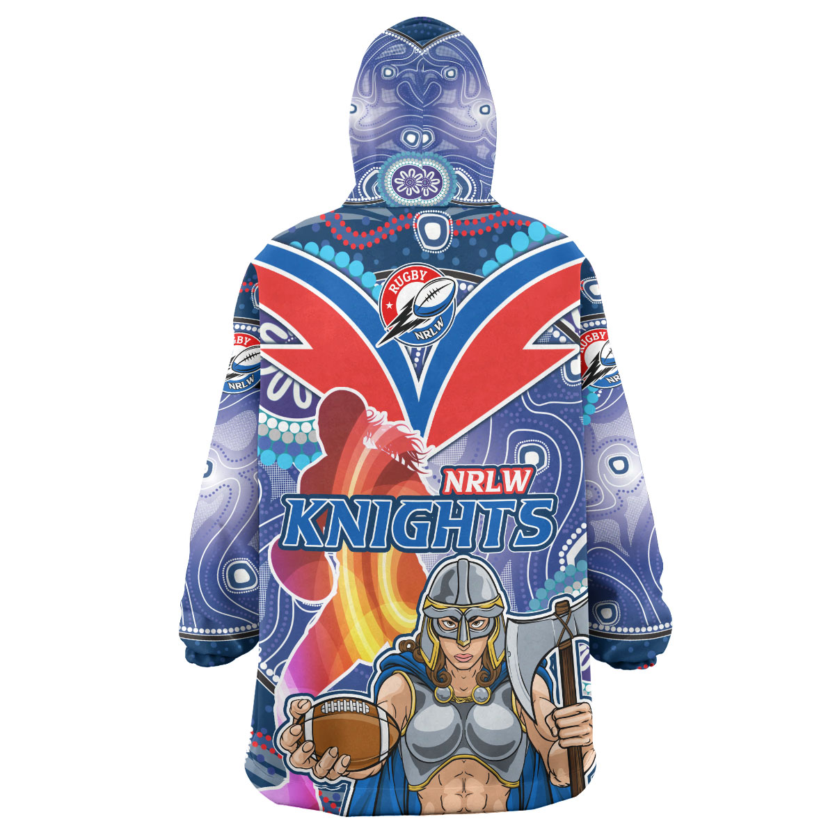 nrlw-knights-rugby-snug-hoodie-custom-rugby-ball-indigenous-aboriginal-knights-women-oodie-blanket